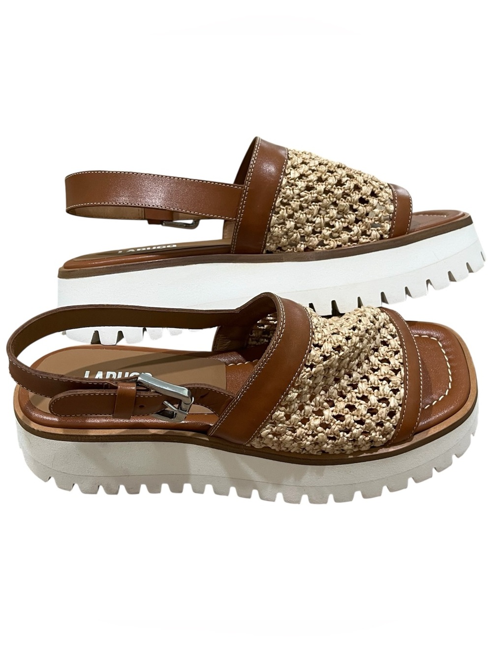 LABUCQ Panama Sandal Natural Raffia Leather Platform Shoe EU 39 Italy NEW Luxury